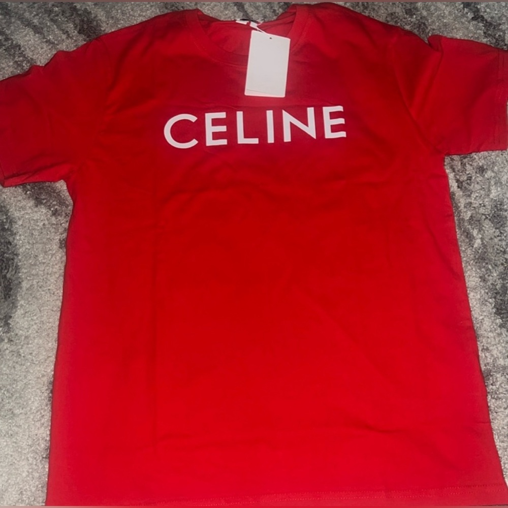 Red Celine designer tee shirt